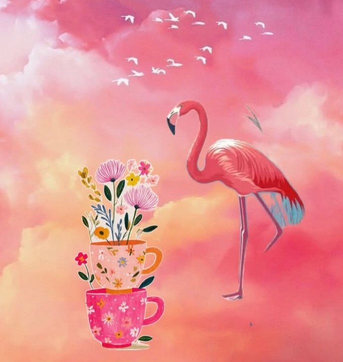 Collage floral et flamant rose